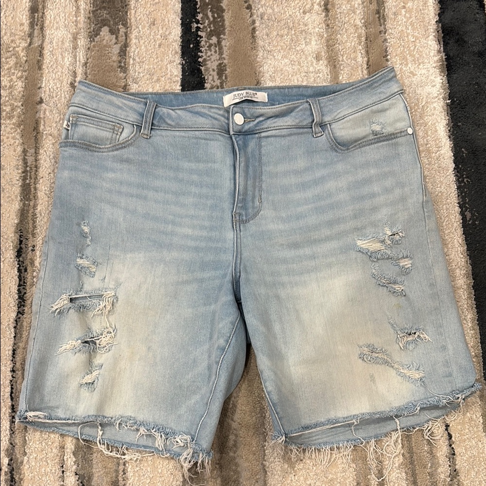 Judy Blue Light Blue Distressed Denim Shorts